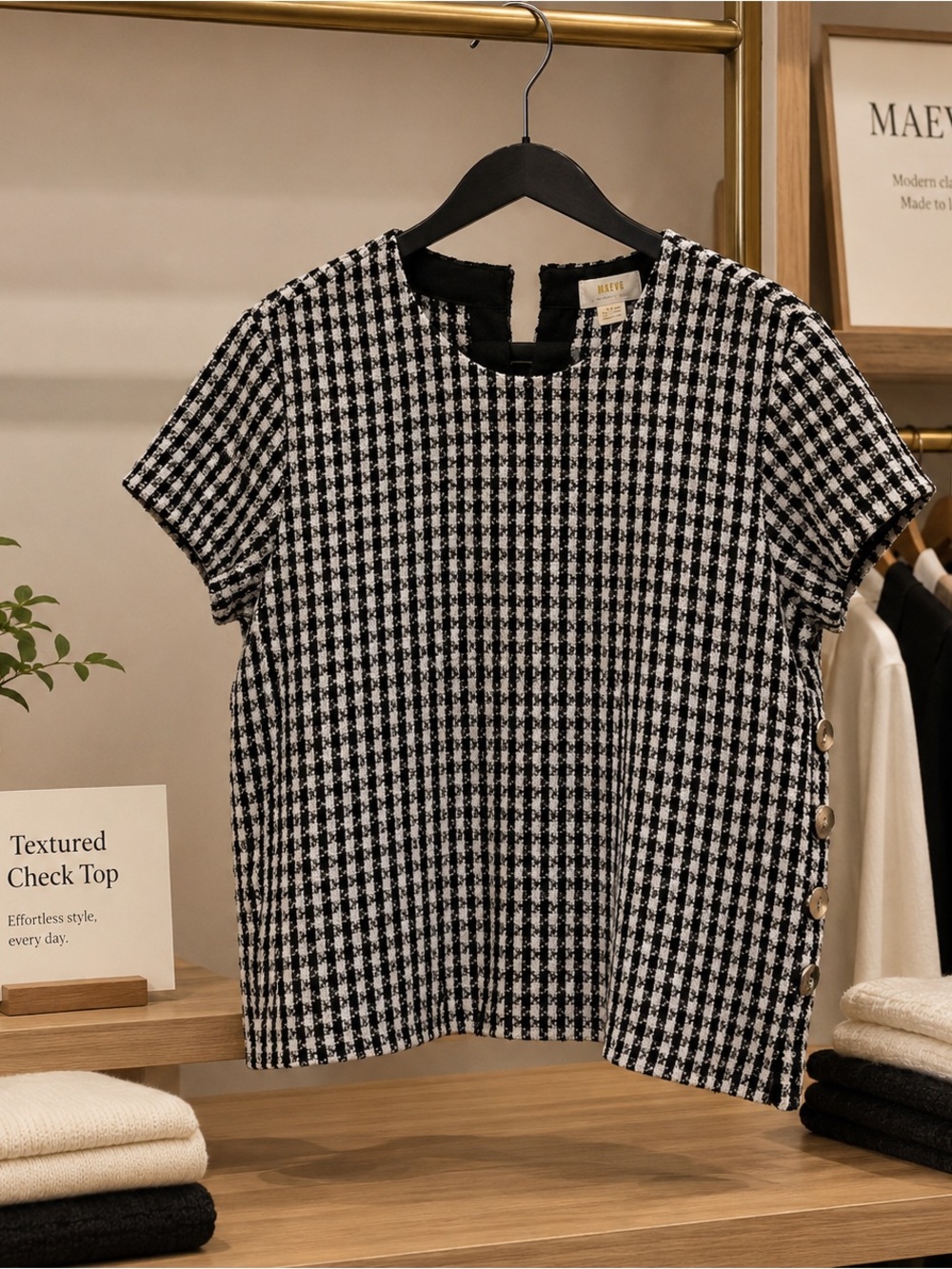 Mauve Textured Black & White Check Short Sleeve Shirt 12P and skirt 12P
